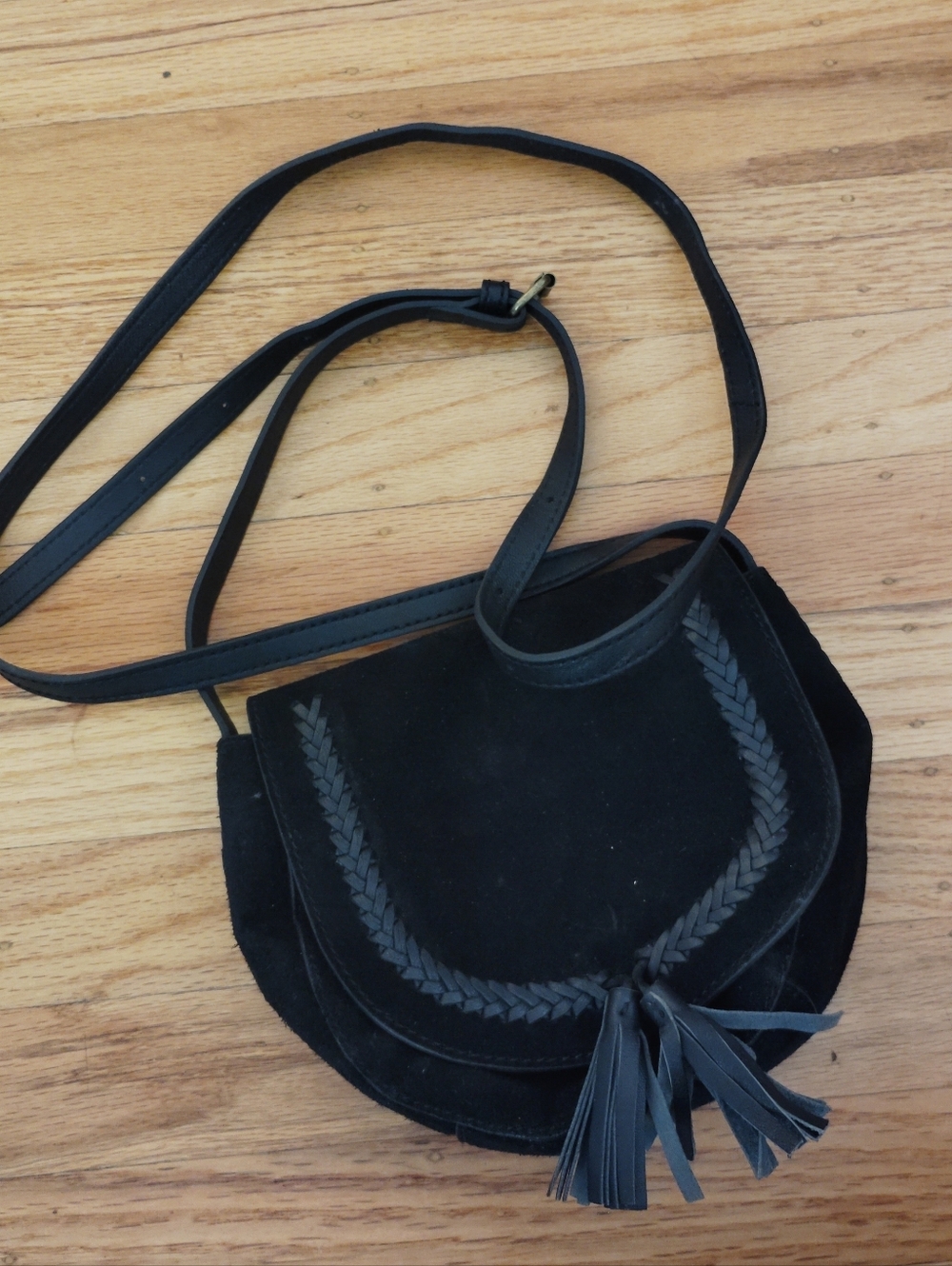 Lucky Brand Cow Leather Mini Handbag Black With Fringe Western